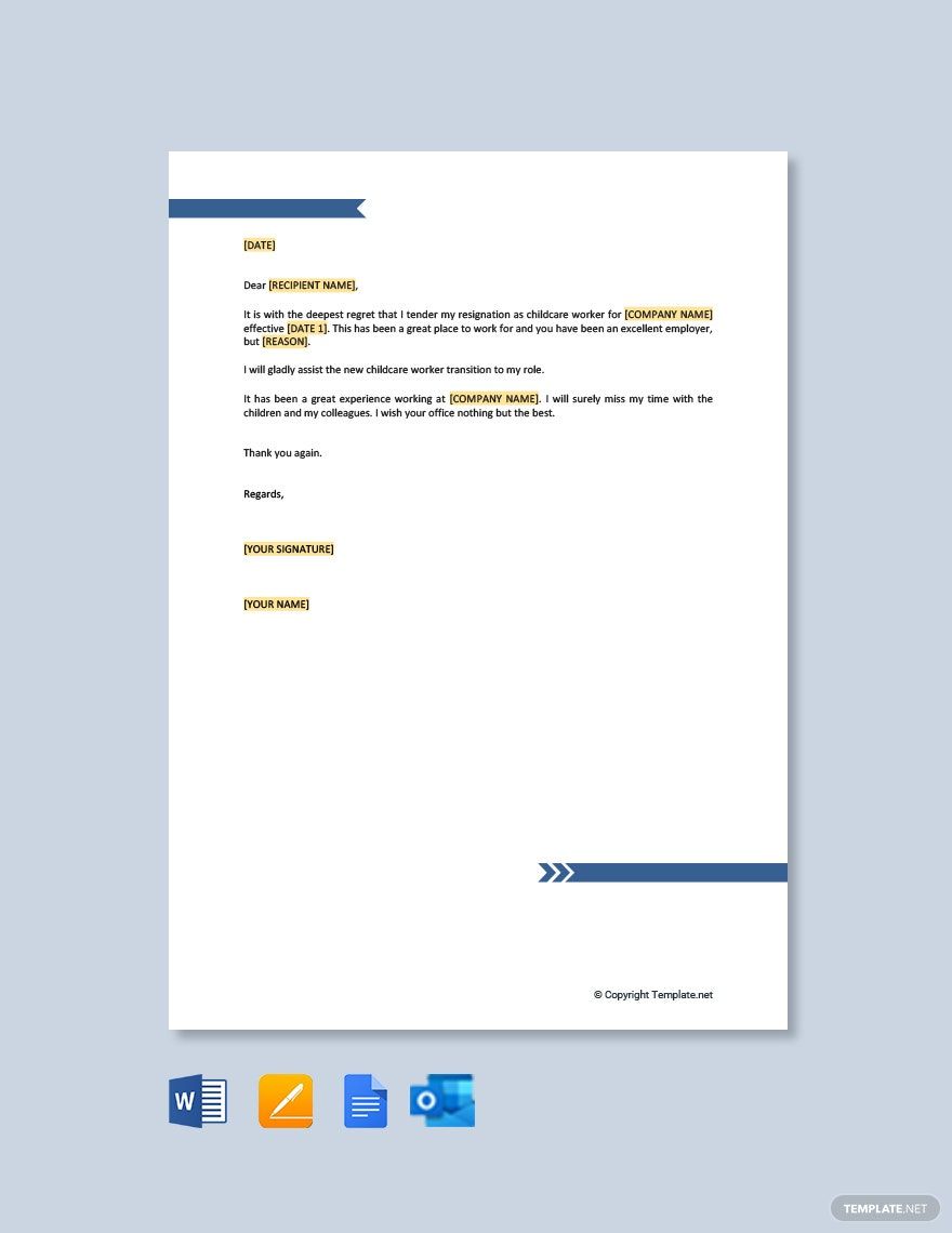 Free Child Care Worker Resignation Letter Template