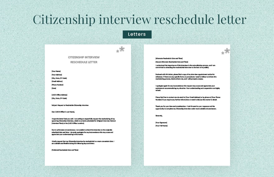 Free Citizenship interview reschedule letter