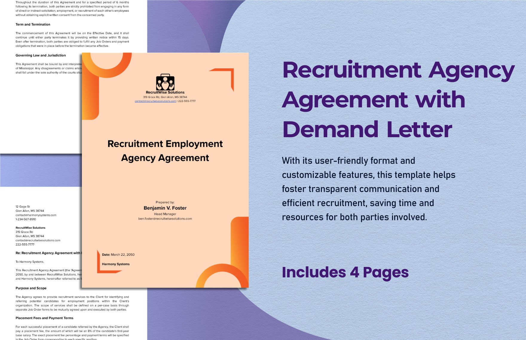 Recruitment Agency Agreement with Demand Letter