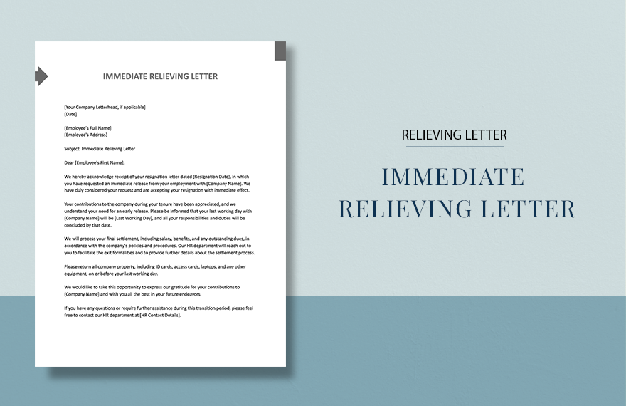 Immediate Relieving Letter