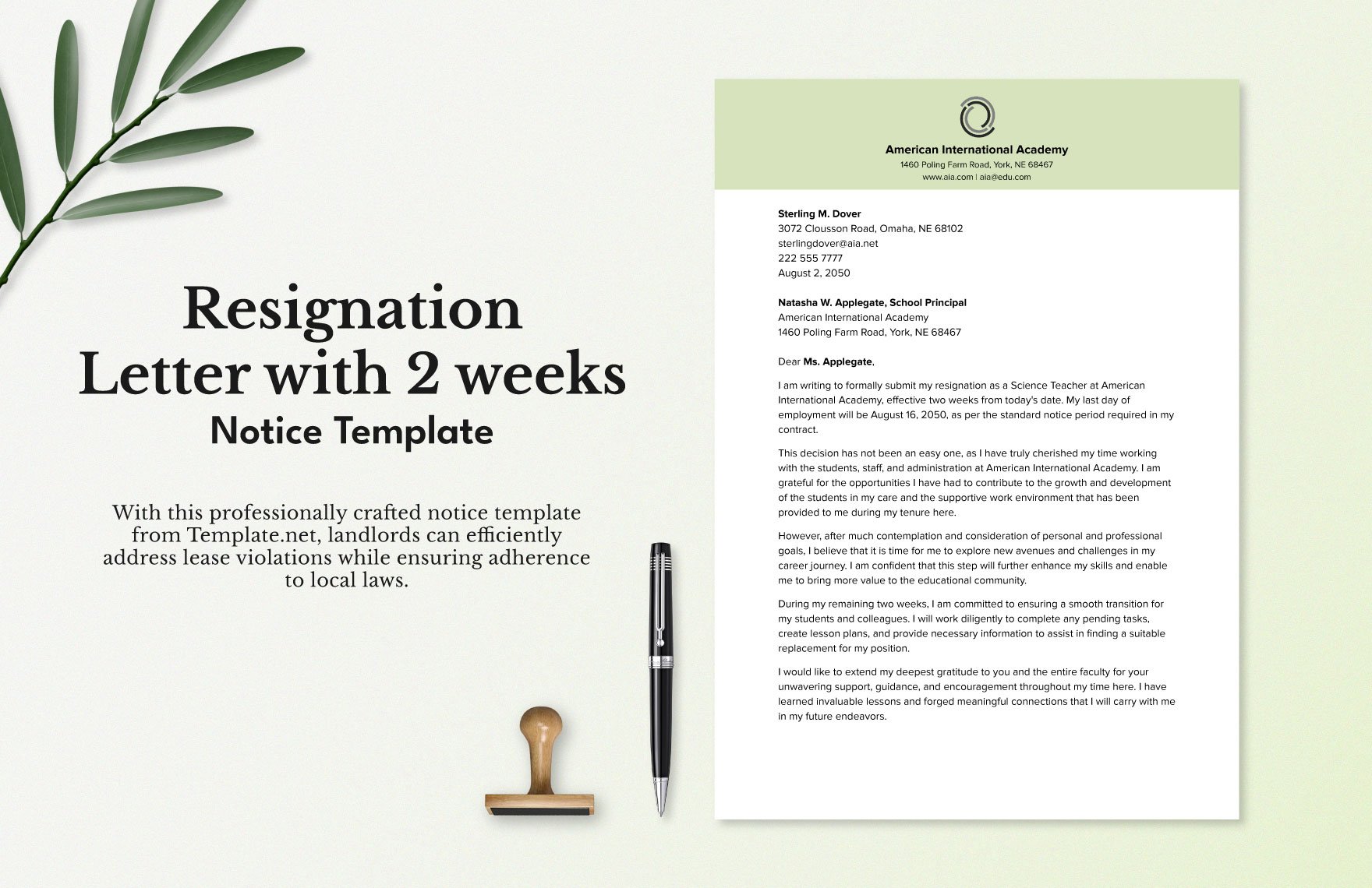 Resignation Letter with 2 Weeks Notice Period Template