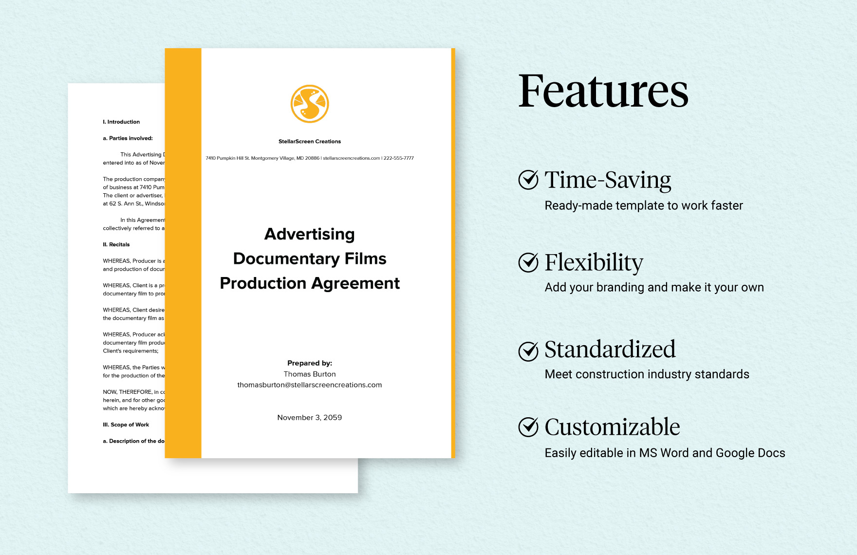 Advertising Documentary Films Production Agreement Template