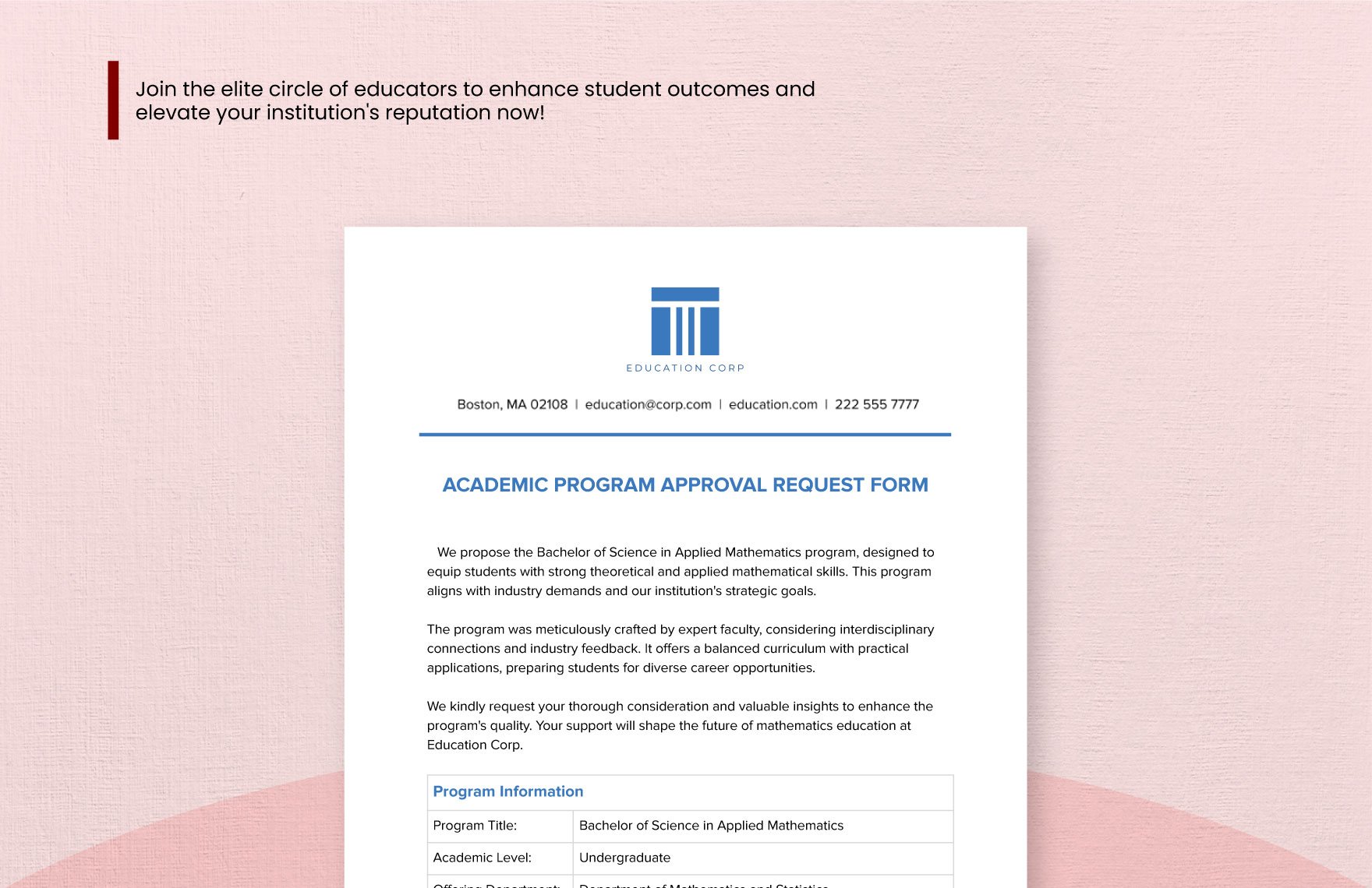 Academic Program Approval Request Form Template