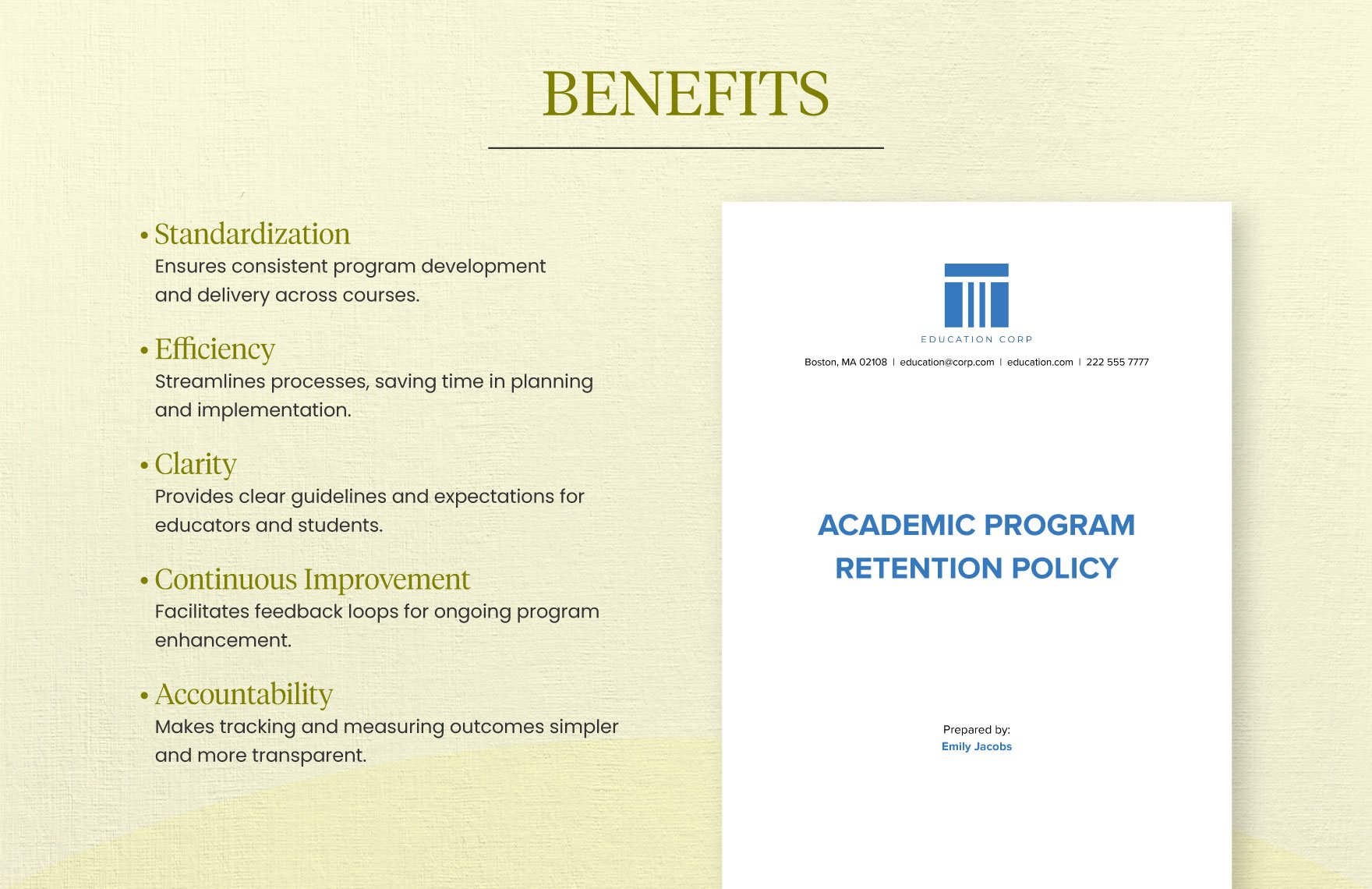 Academic Program Retention Policy Template