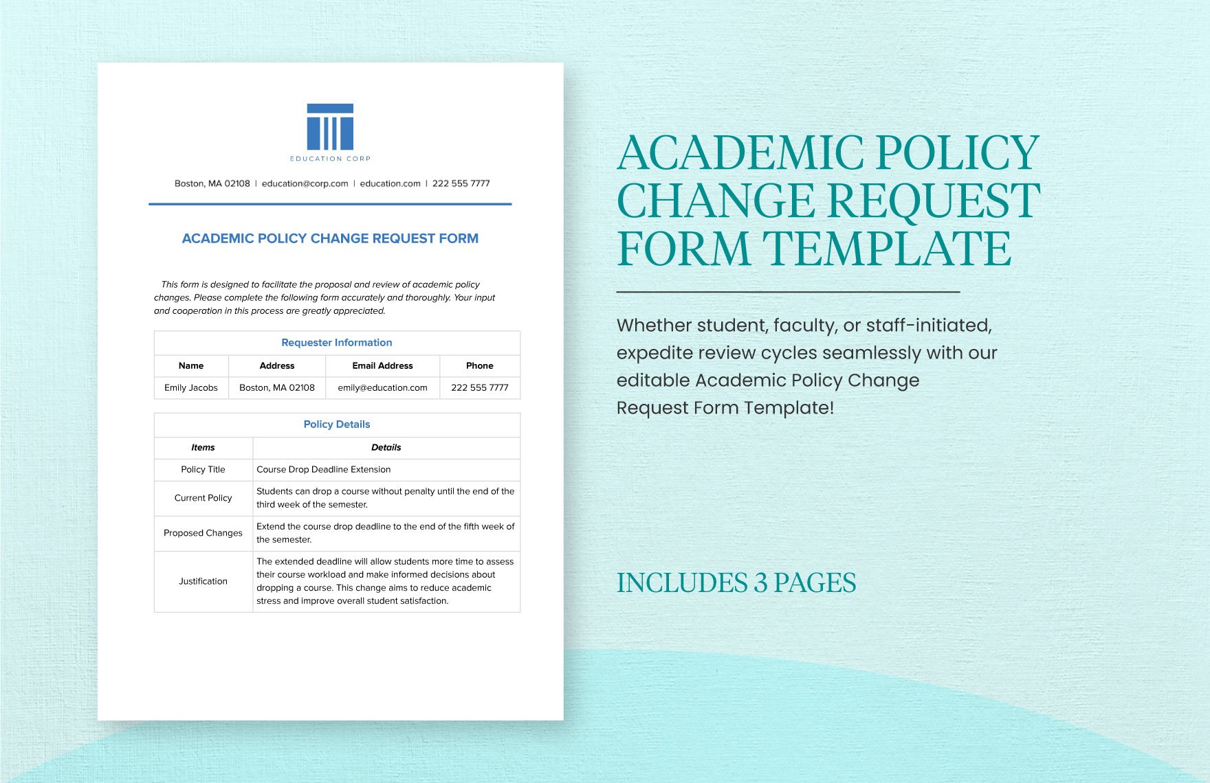 Academic Policy Change Request Form Template