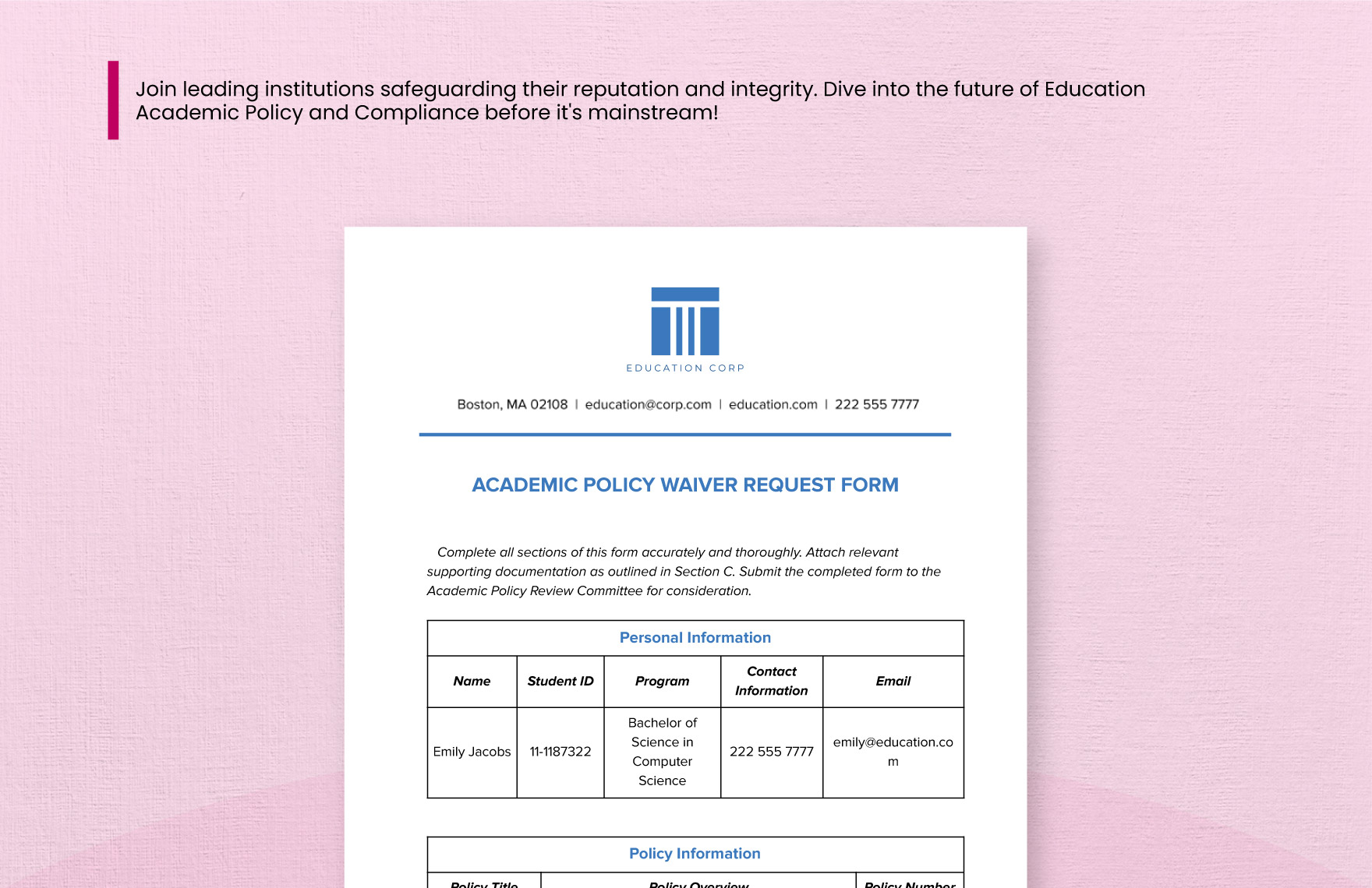 Academic Policy Waiver Request Form Template