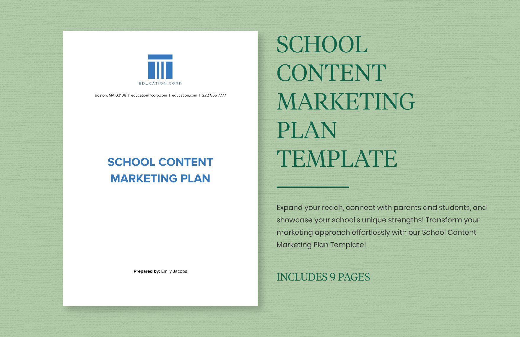 School Content Marketing Plan Template
