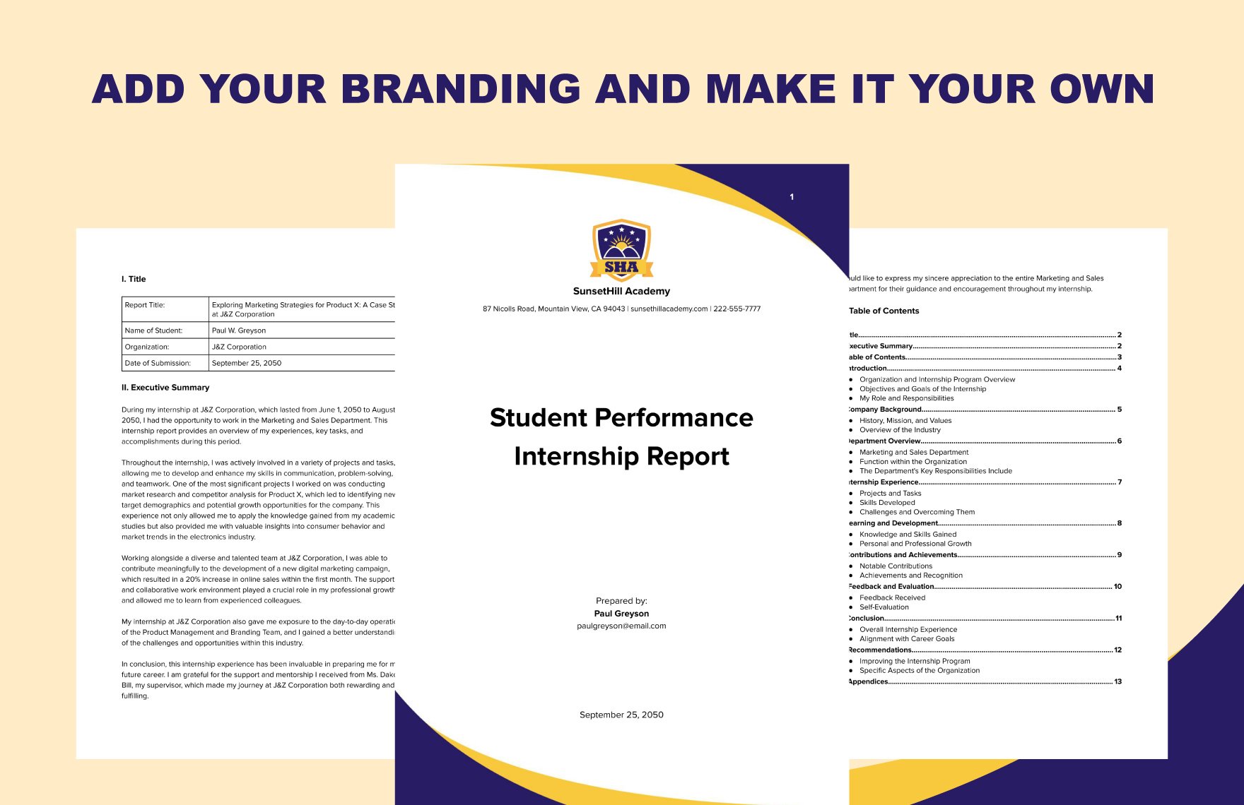 Student Performance Internship Report Template