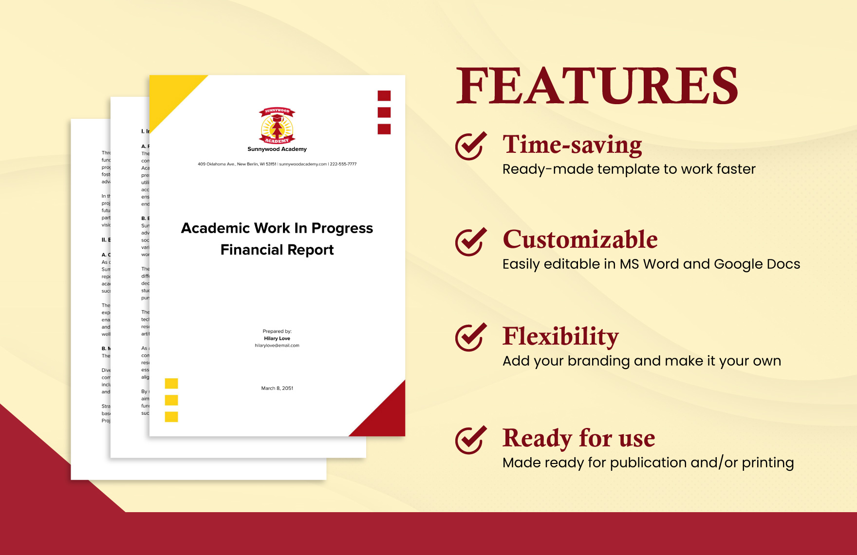 Academic Work in Progress Financial Report Template