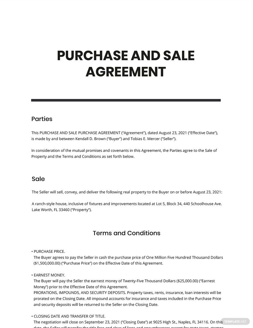 Purchase and Sale Agreements Templates Format, Free, Download