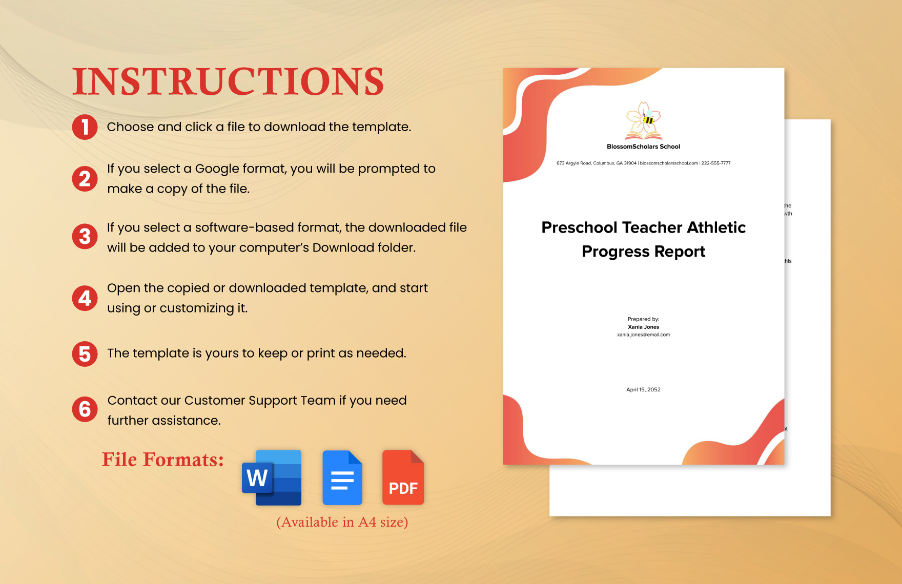 Preschool Teacher Athletic Progress Report Template