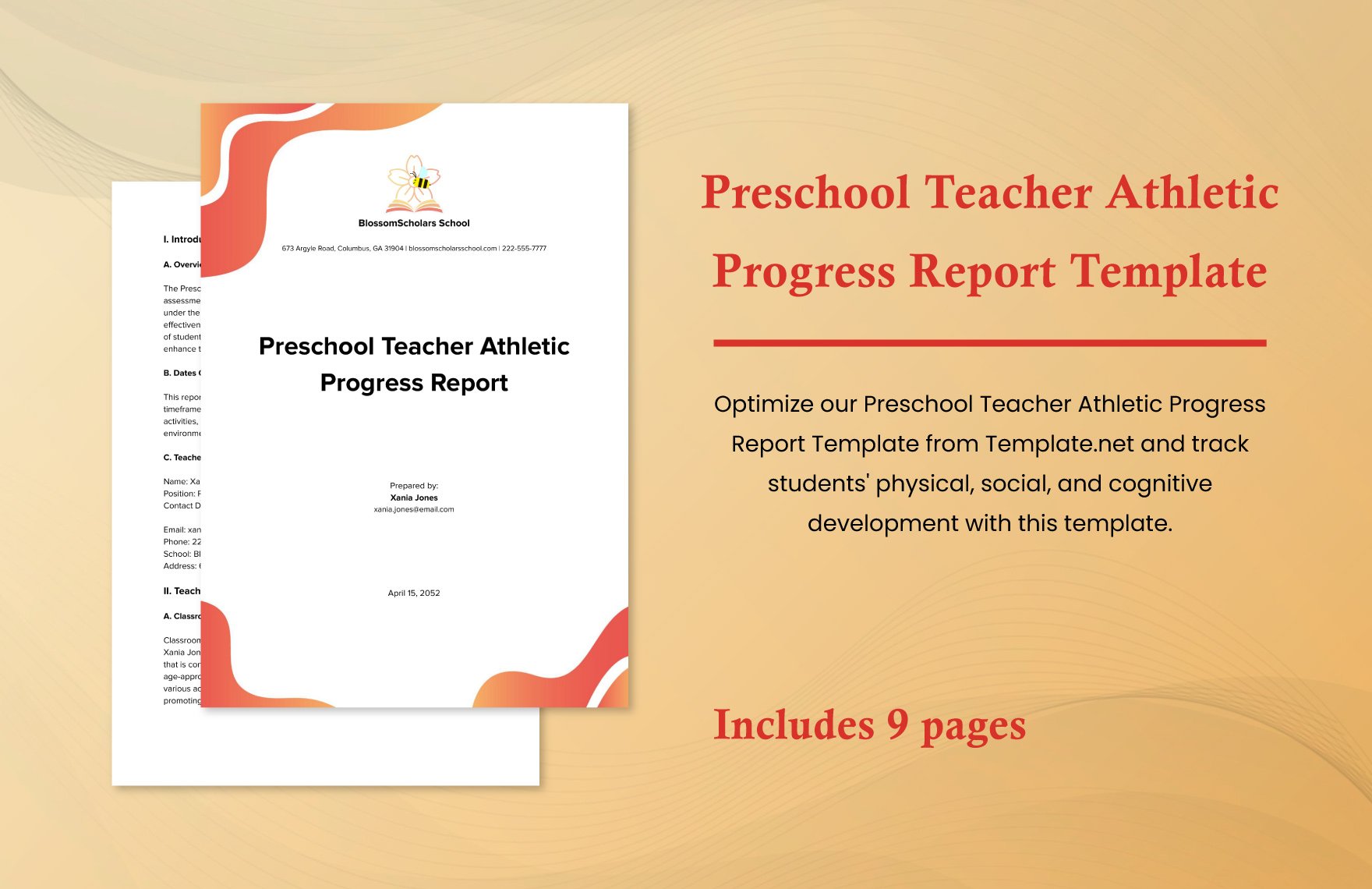 Preschool Teacher Athletic Progress Report Template