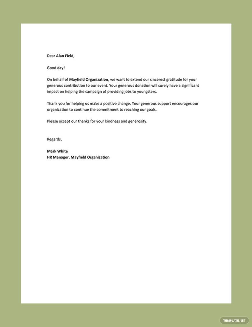 Thank You Letter for Donation in Word, Google Docs, PDF - Download | Template.net