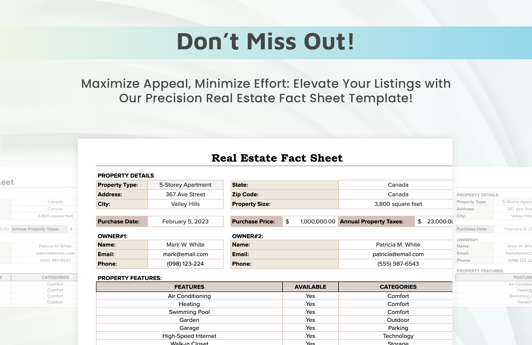 Real Estate Fact Sheet Template