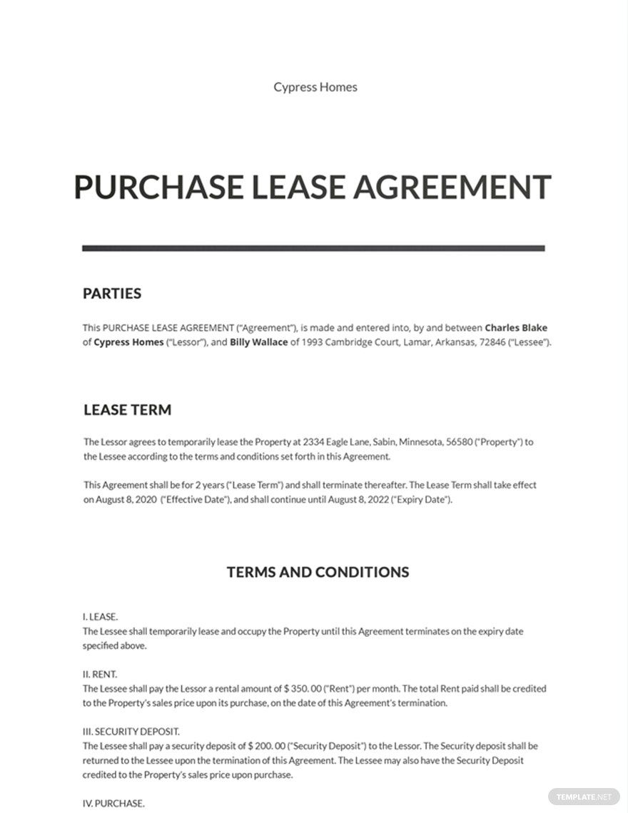 Lease Purchase Agreement Template