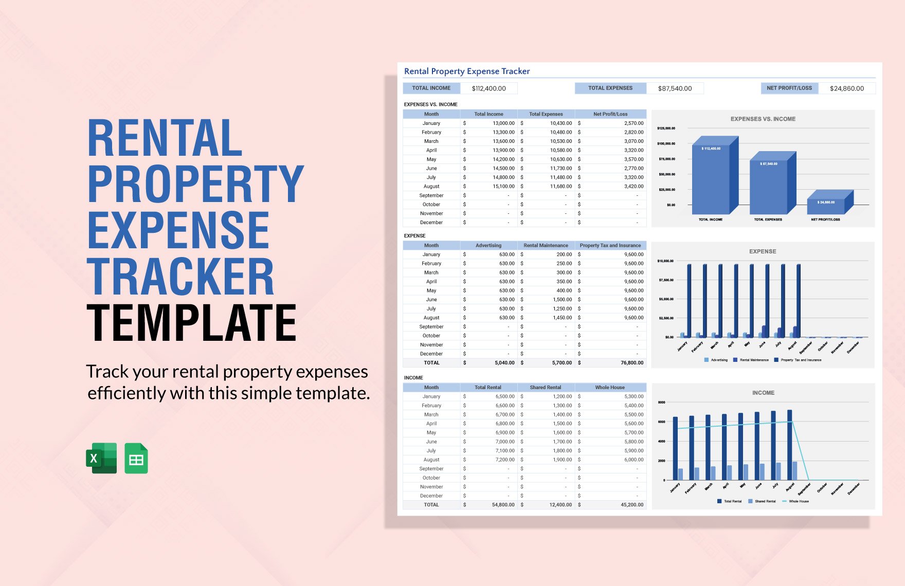 Rental Property Expense Tracker Template in Excel, Google Sheets