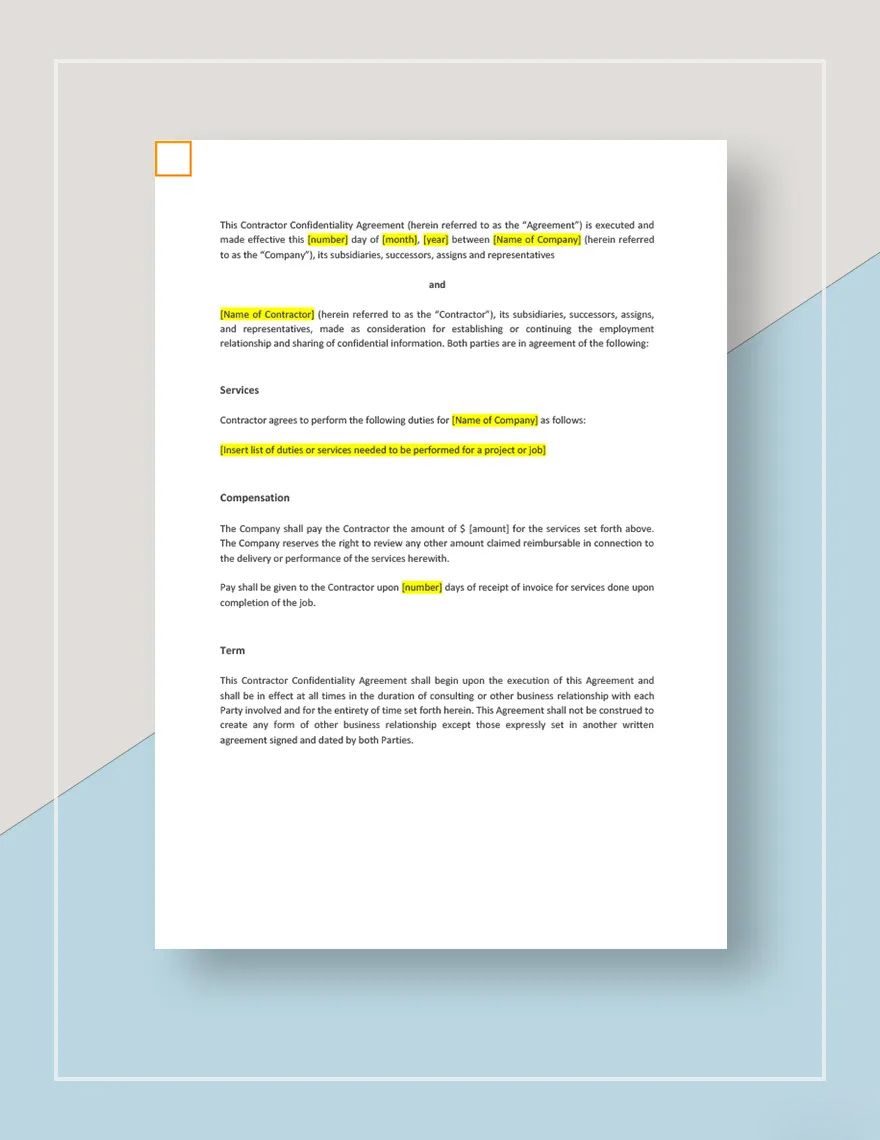 Contractor Confidentiality Agreement Template