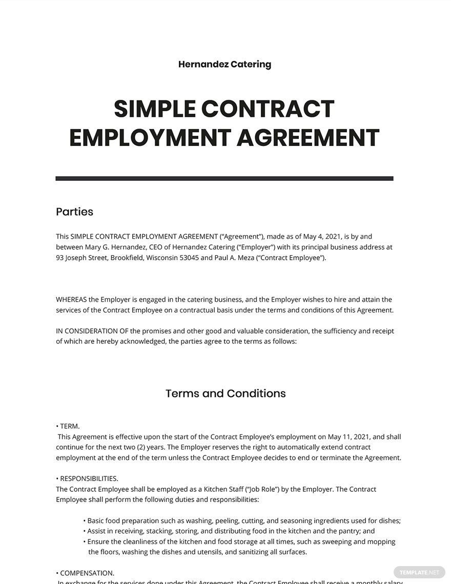 Simple Contract Employment Agreement Template