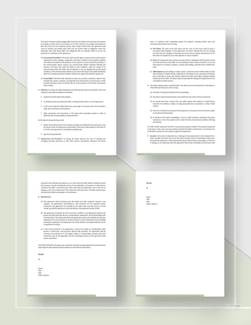 Property Purchase Agreement Sample Template