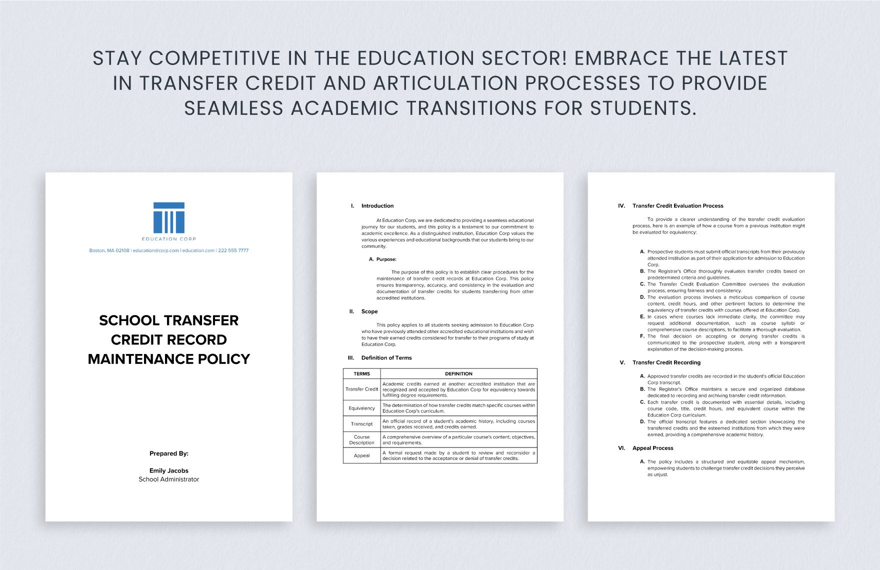 School Transfer Credit Record Maintenance Policy Template