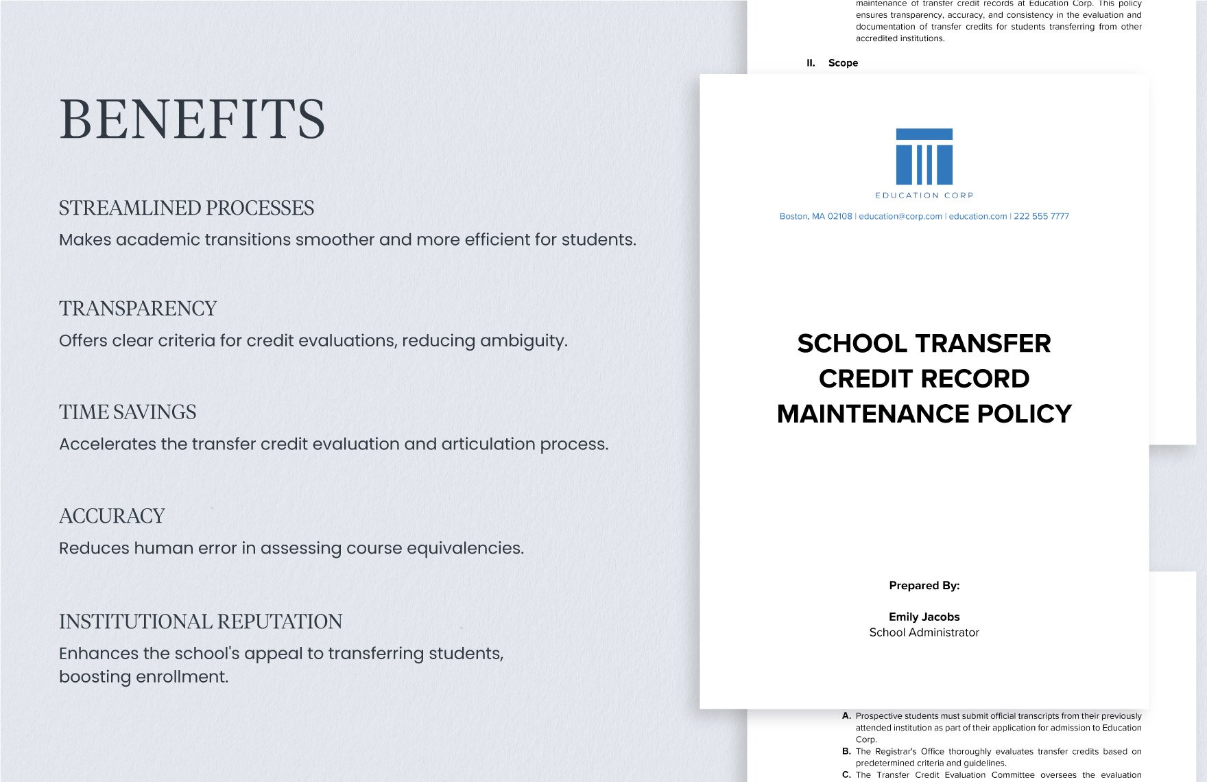 School Transfer Credit Record Maintenance Policy Template
