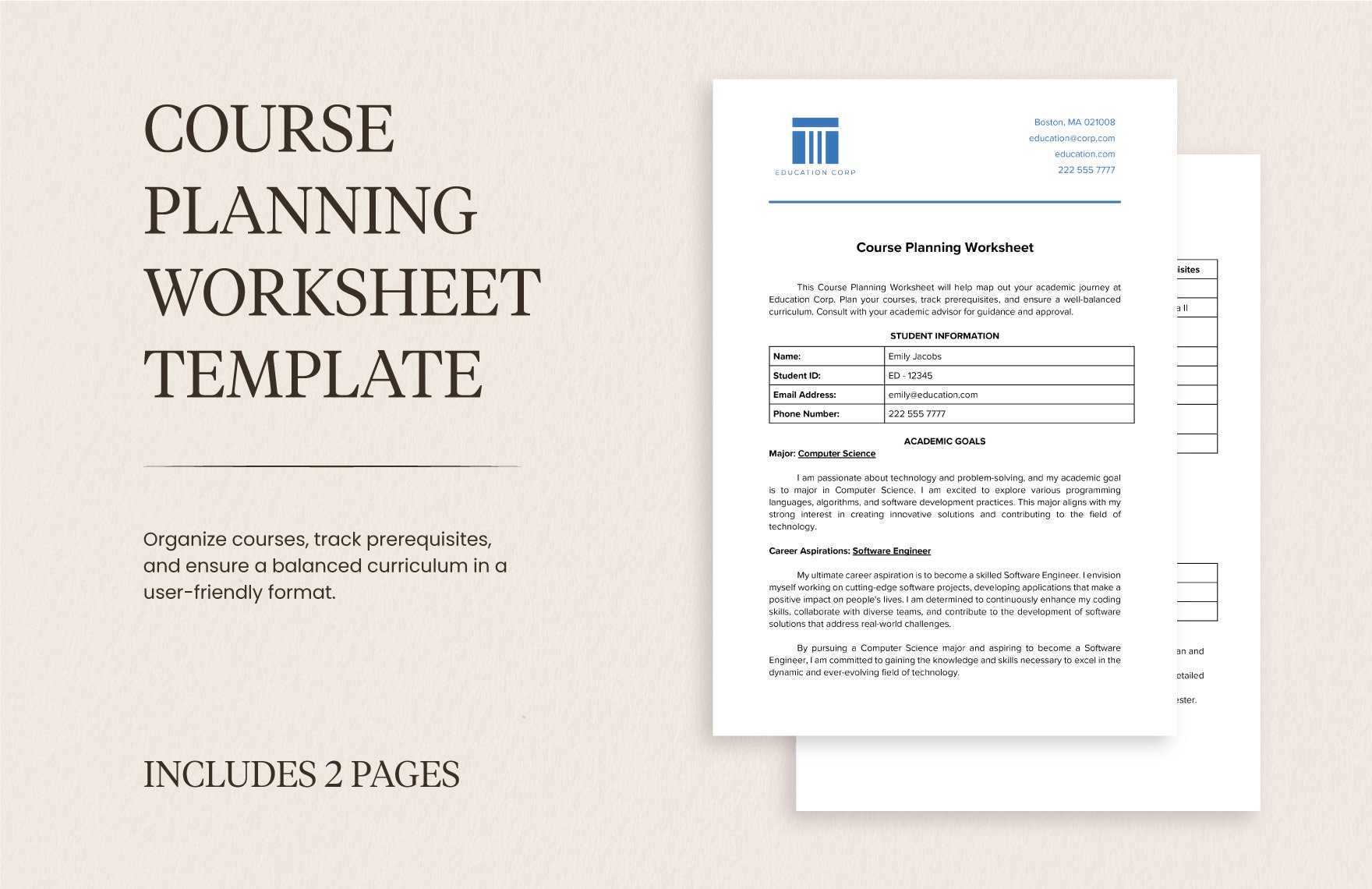Course Planning Worksheet Template