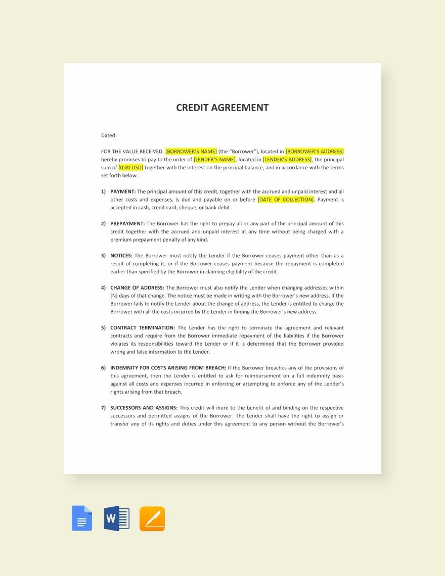 Line Of Credit Contract Template