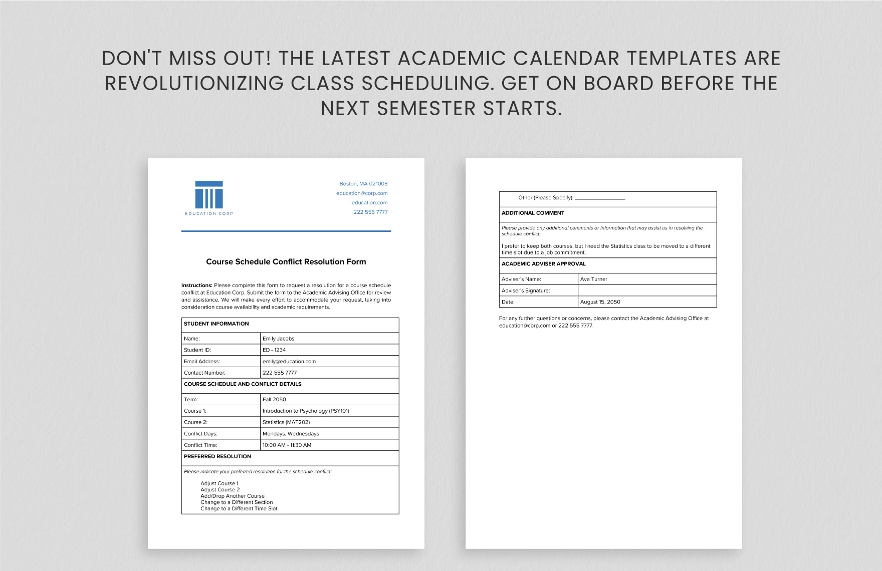 Course Schedule Conflict Resolution Form Template