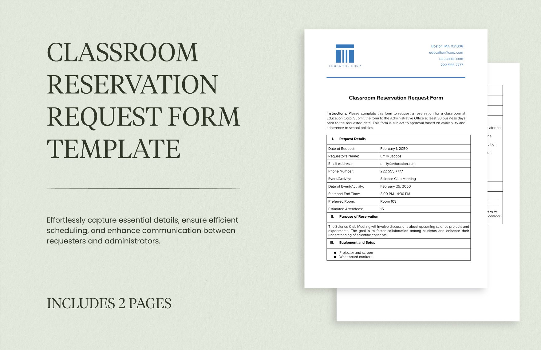Classroom Reservation Request Form Template in Word, Google Docs, PDF