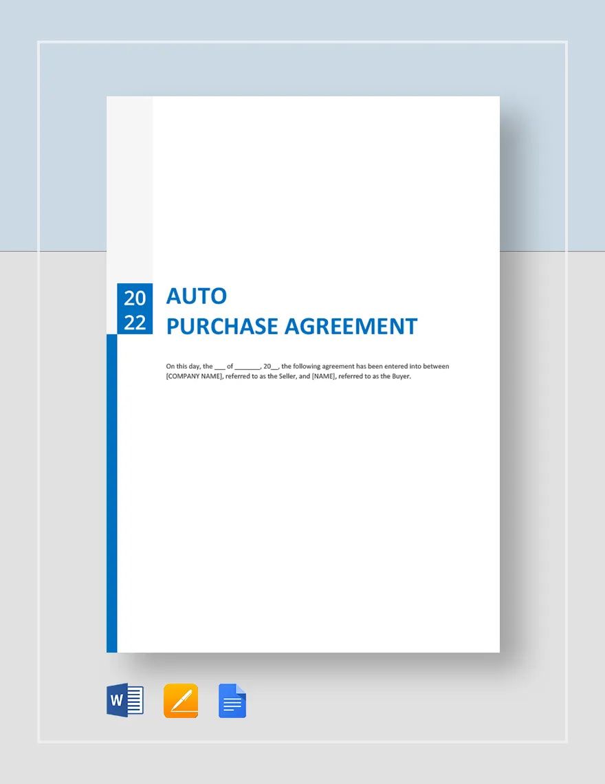 Auto Purchase Agreement Template Google Docs Word Apple Pages Template