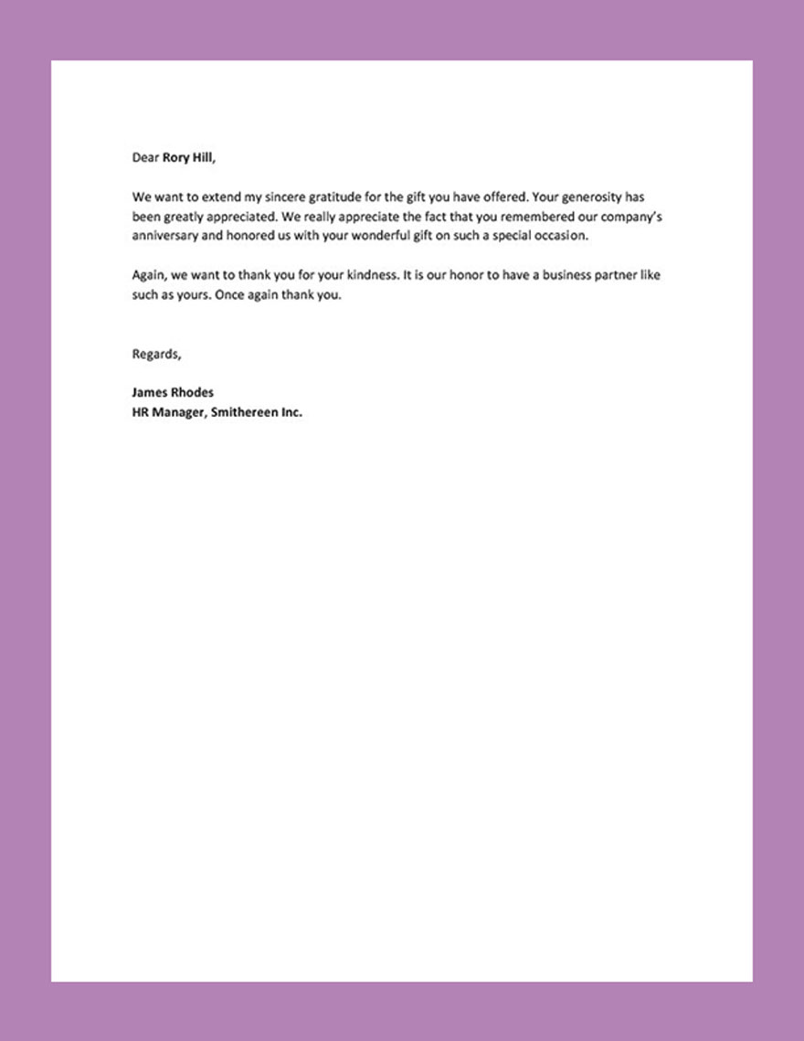 Thank You Letter for Gift Template