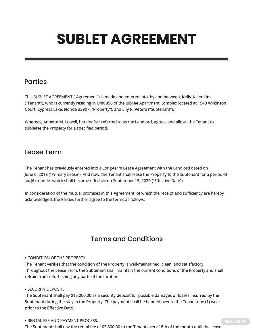 Sublet Agreement Template Google Docs, Word, Apple Pages