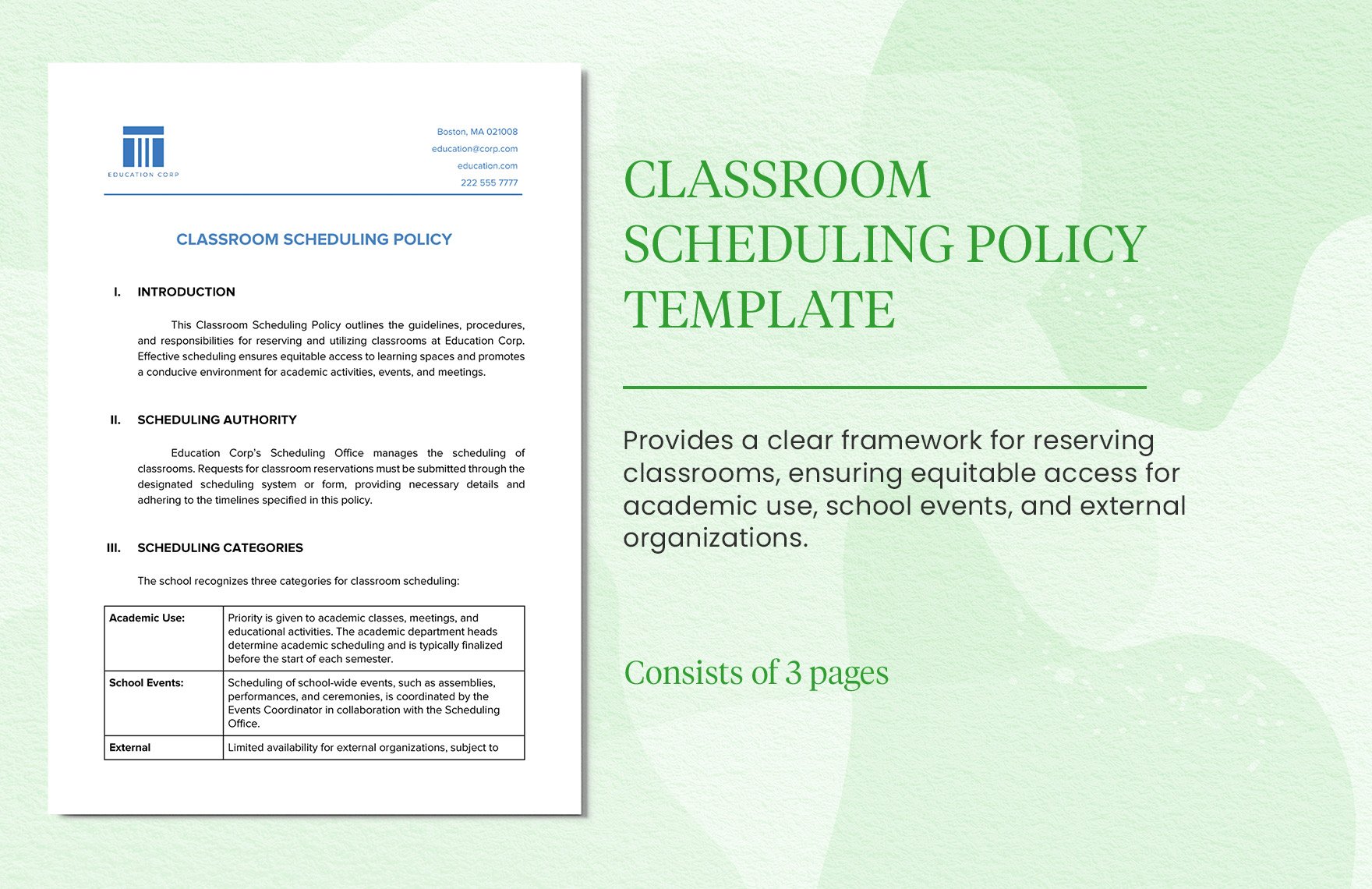 Classroom Scheduling Policy Template