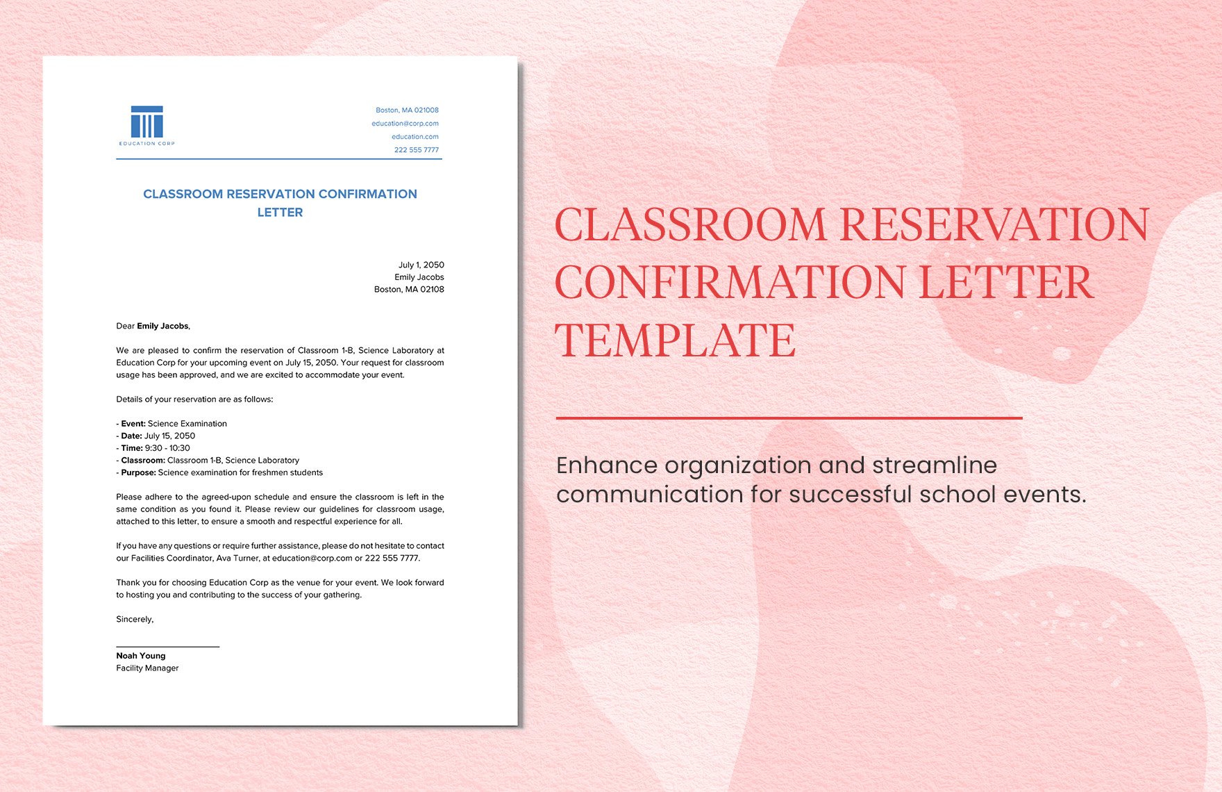 Classroom Reservation Confirmation Letter Template