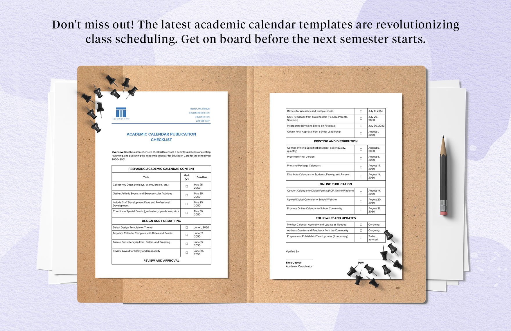 Academic Calendar Publication Checklist Template