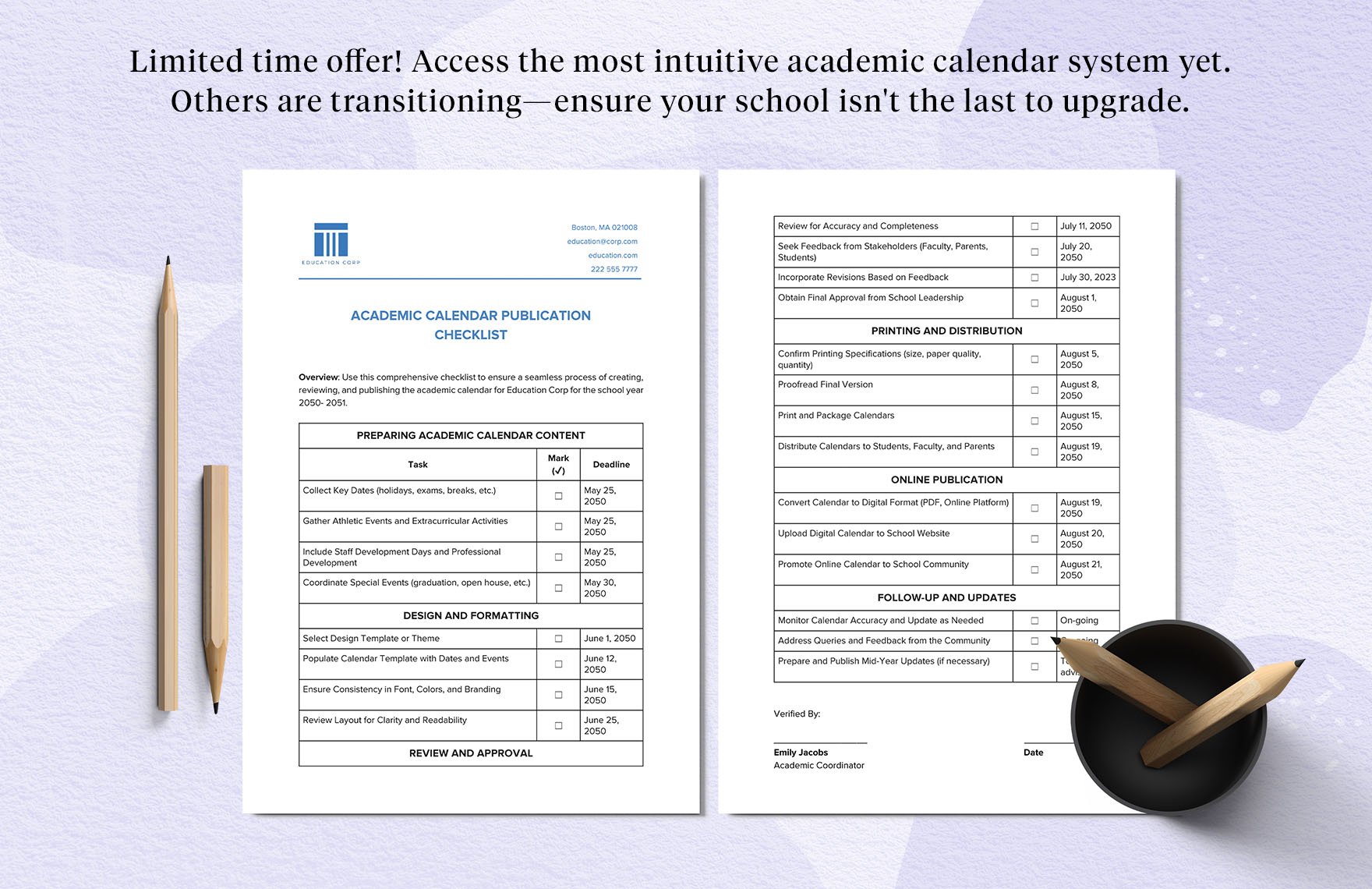 Academic Calendar Publication Checklist Template