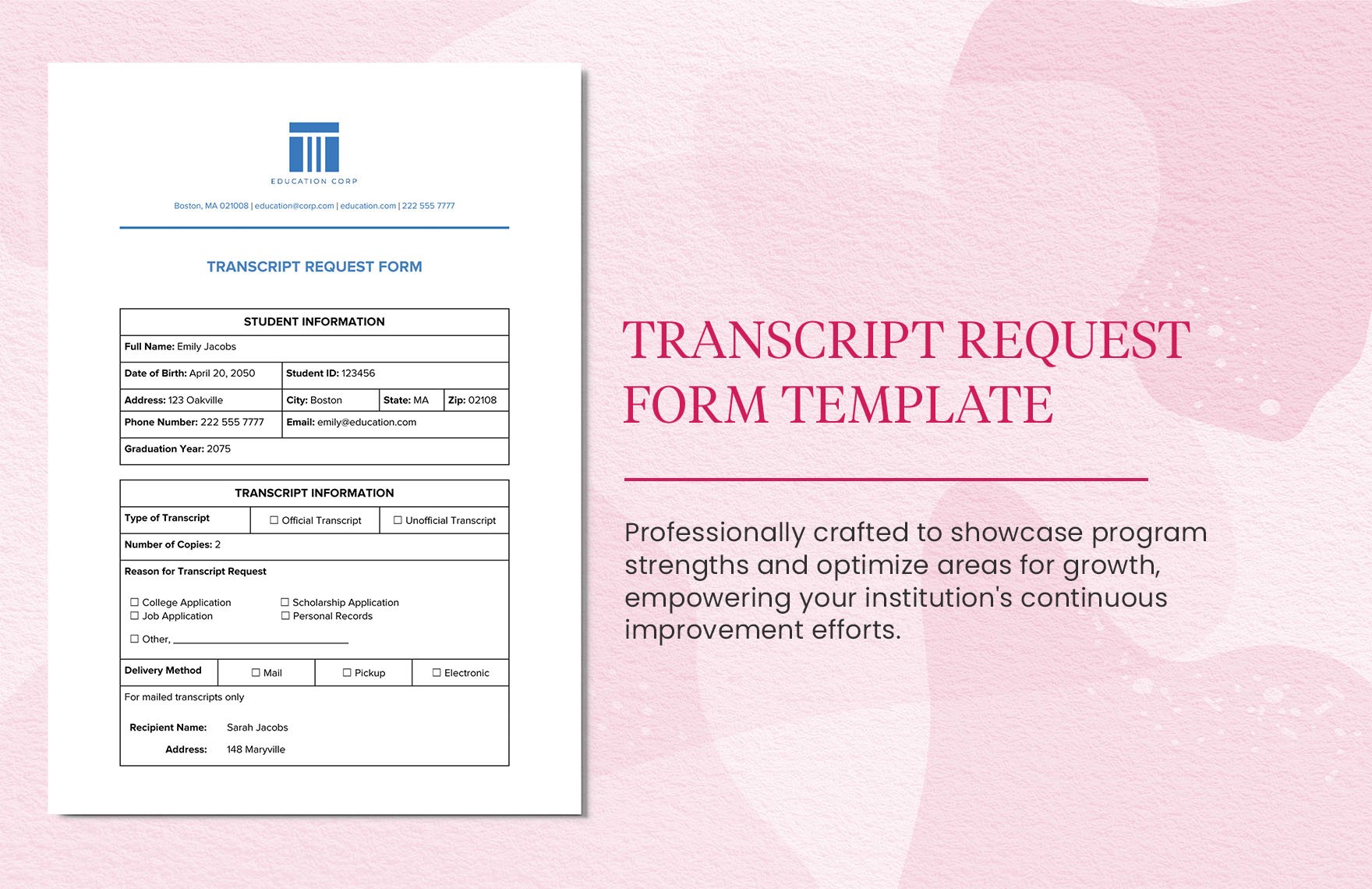 Transcript Request Form Template