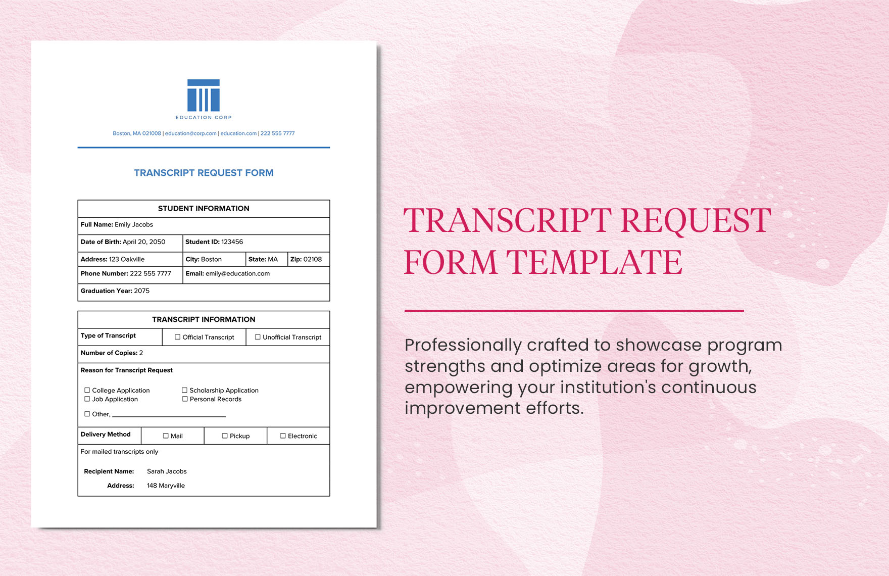 Transcript Request Form Template