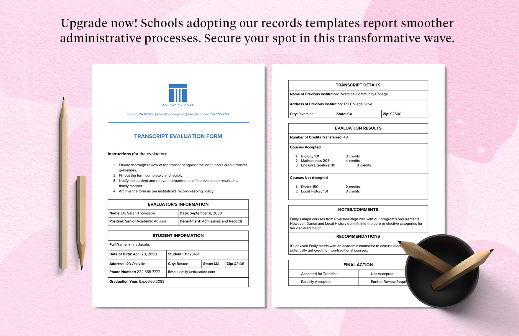 Transcript Evaluation Form Template