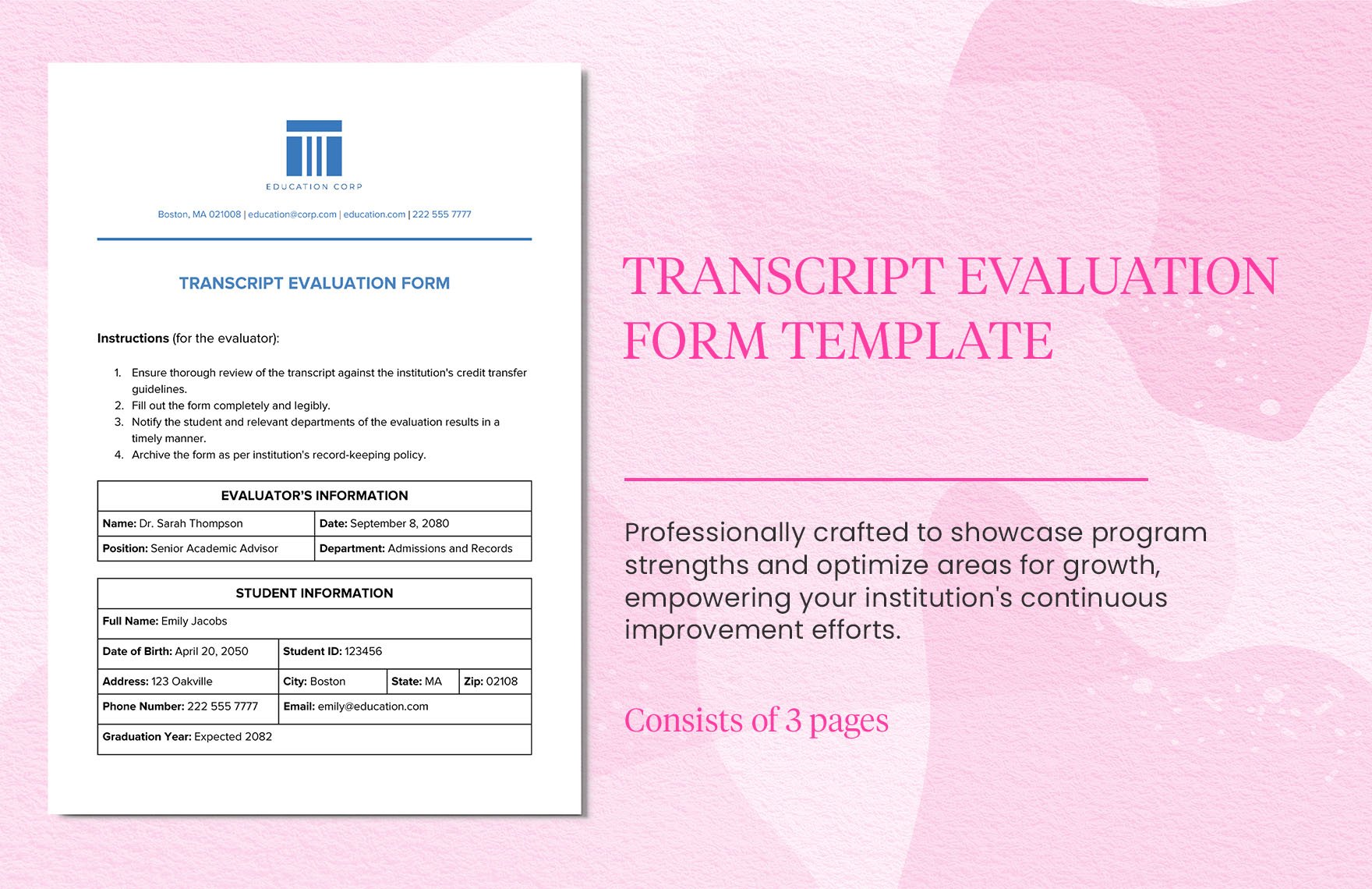 Transcript Evaluation Form Template