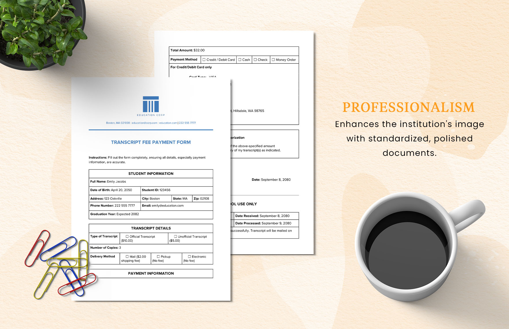 Transcript Fee Payment Form Template
