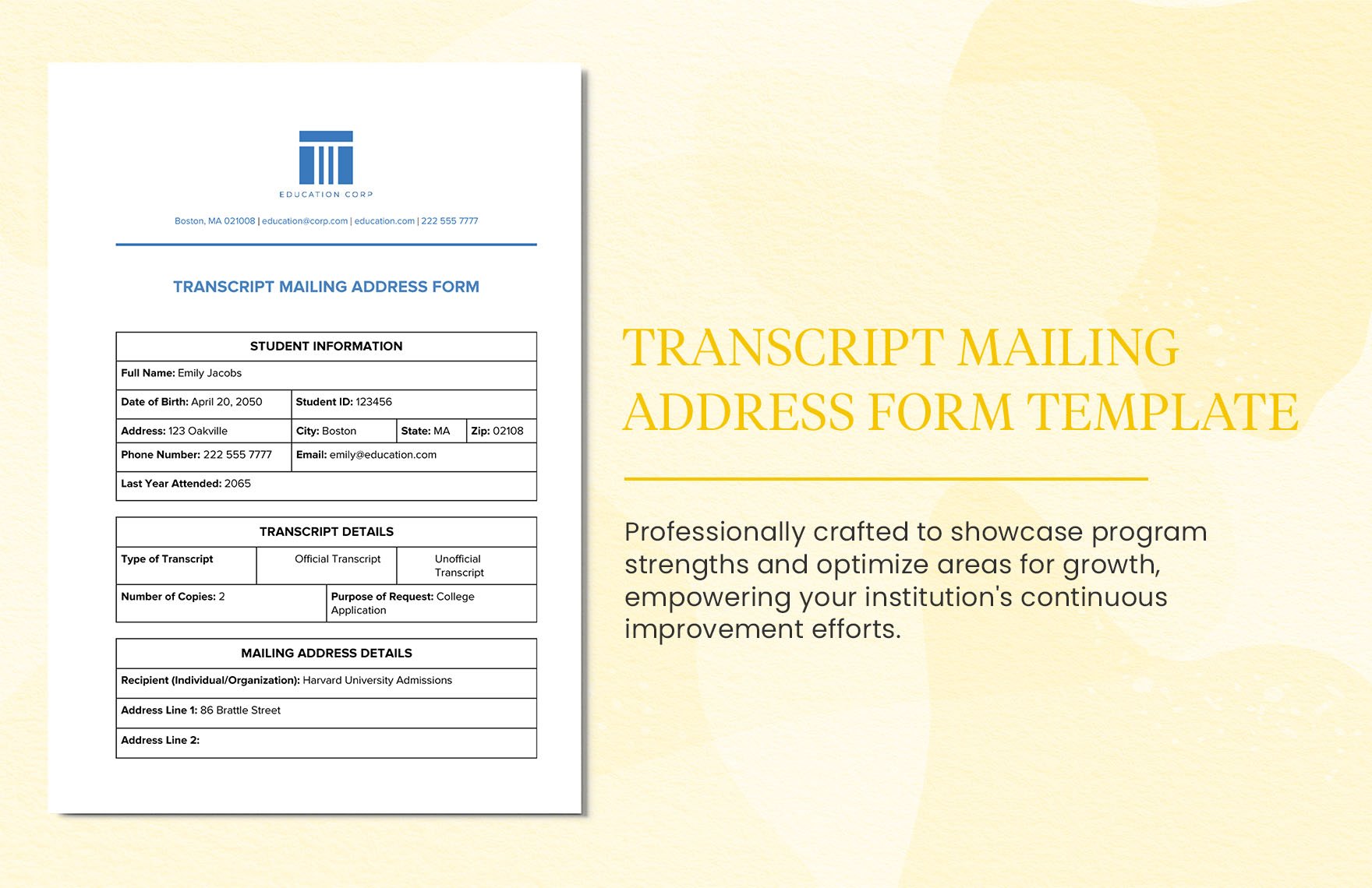 Transcript Mailing Address Form Template
