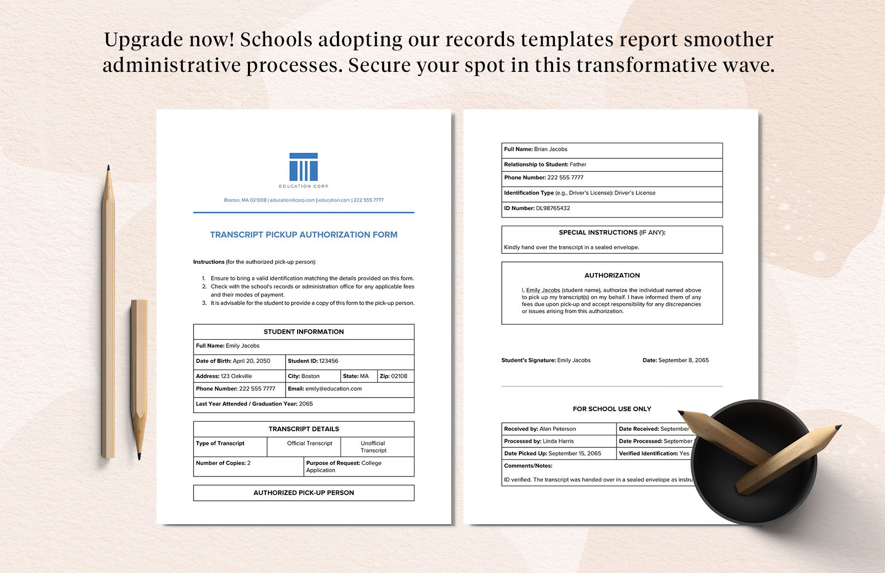 Transcript Pick-up Authorization Form Template