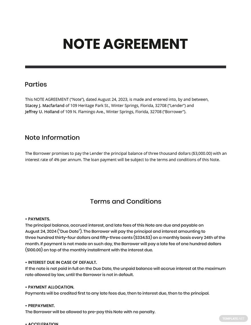 Note Agreement Template