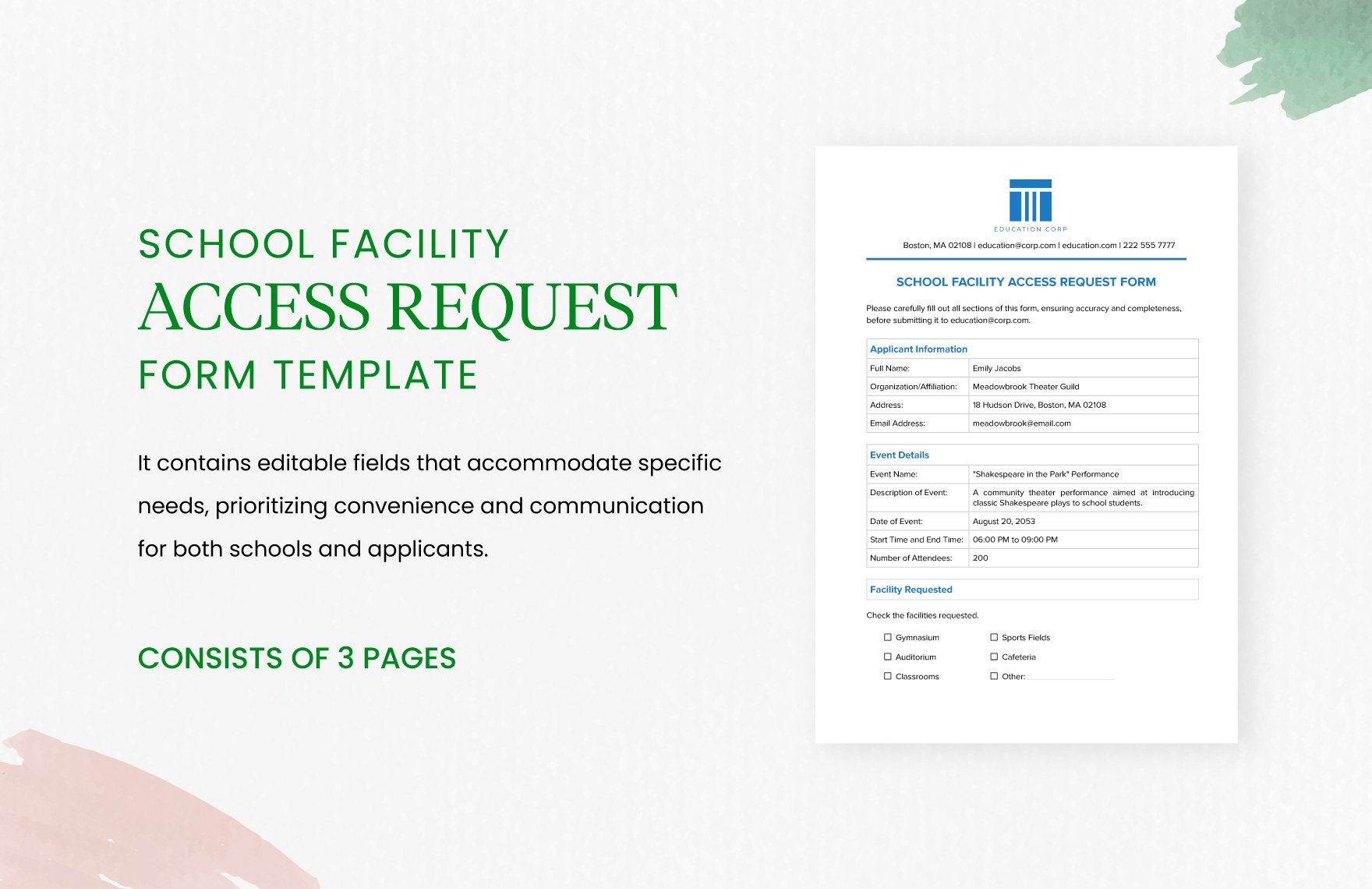 School Facility Access Request Form Template