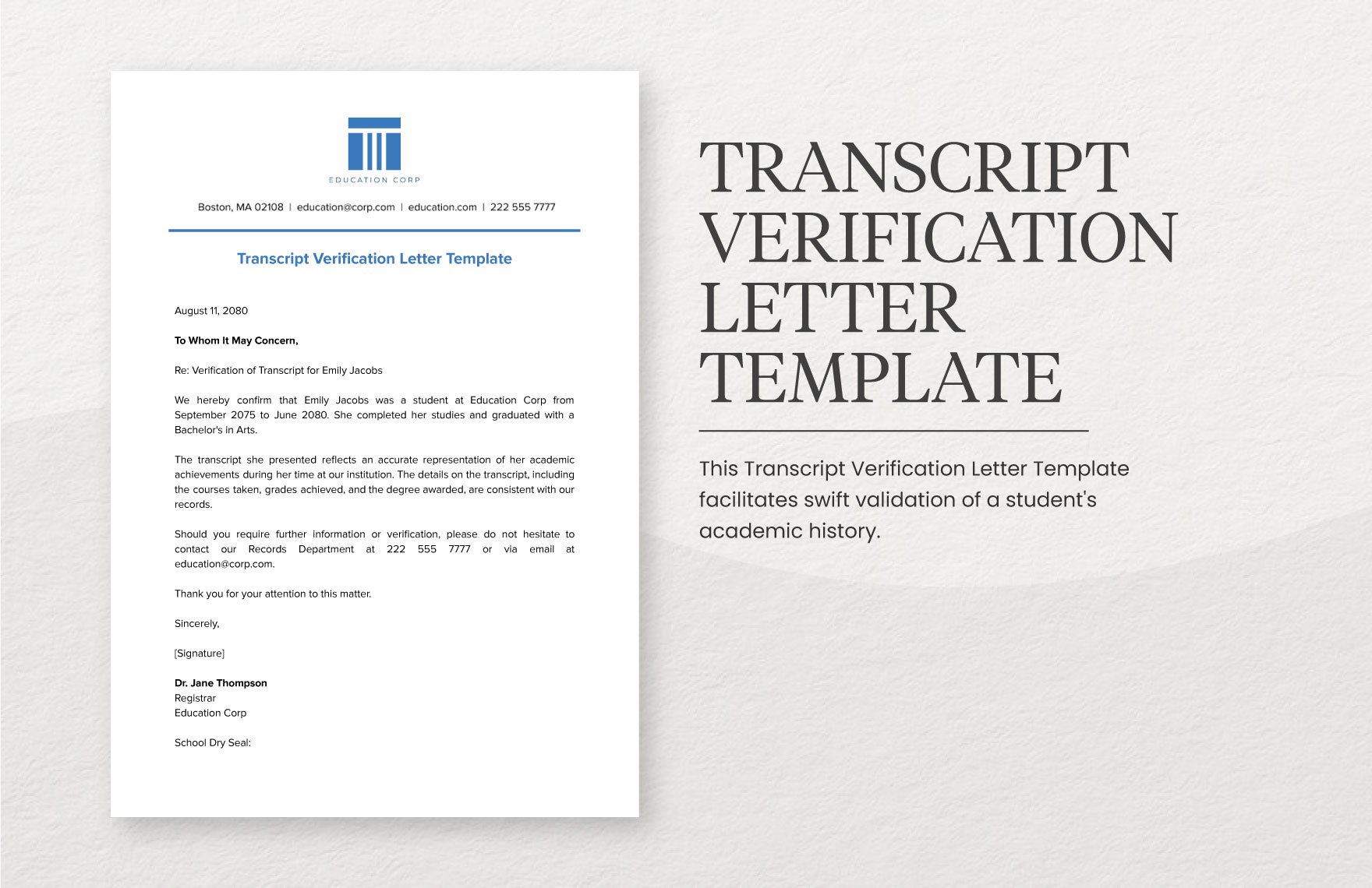 Transcript Verification Letter Template