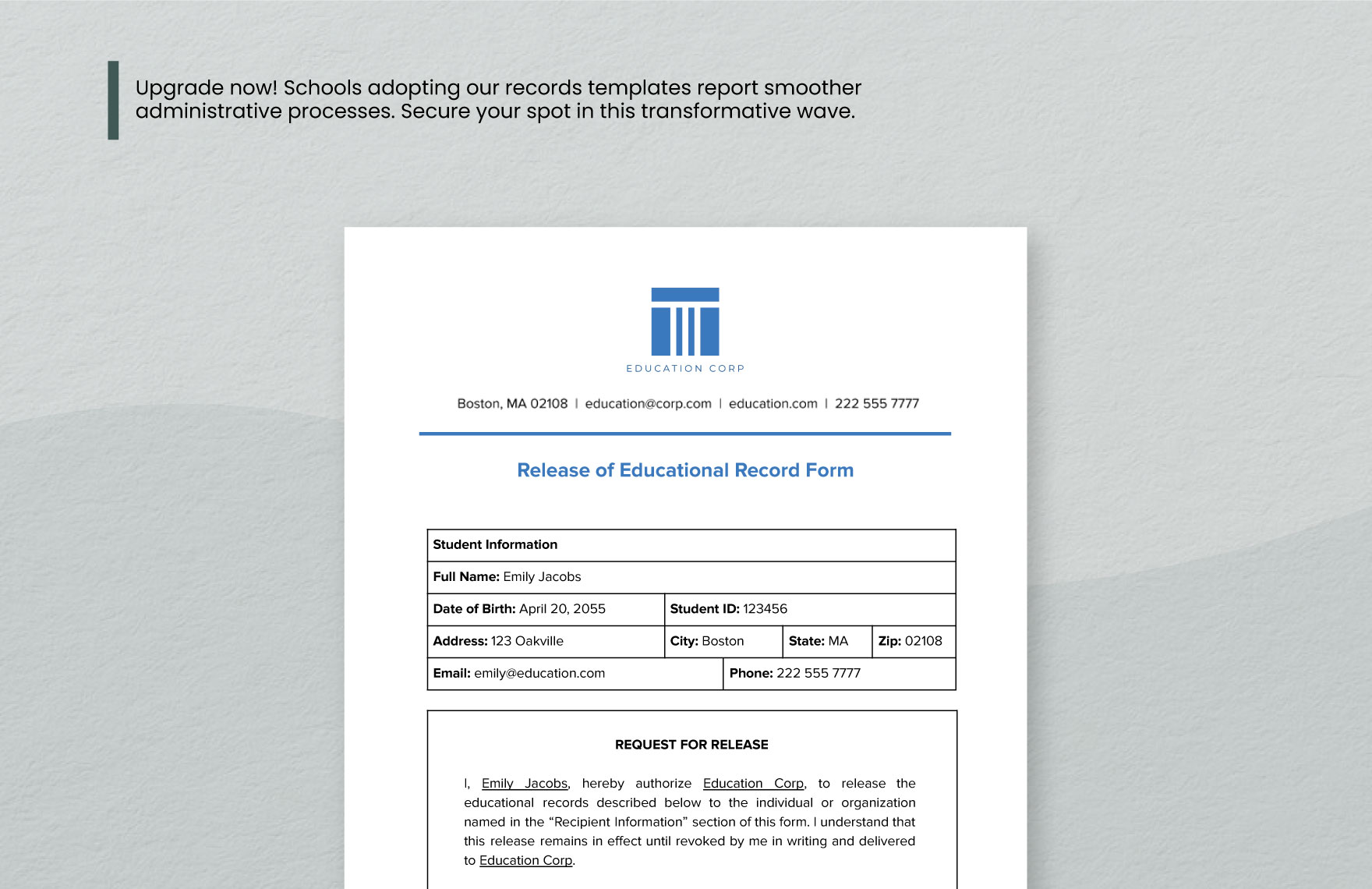 Release of Educational Record Form Template
