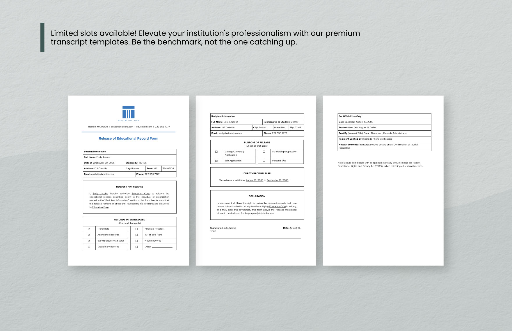Release of Educational Record Form Template