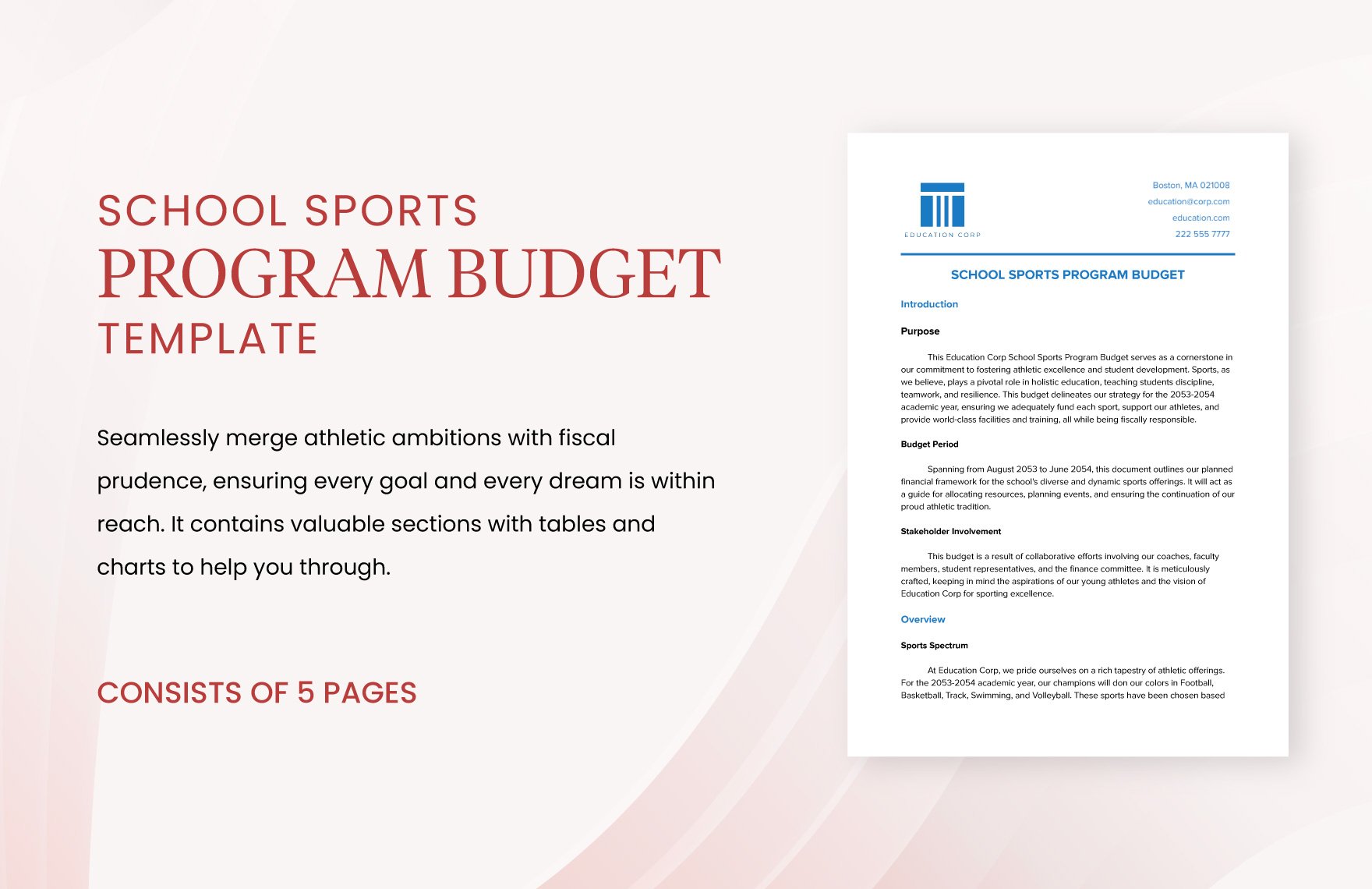 School Sports Program Budget Template