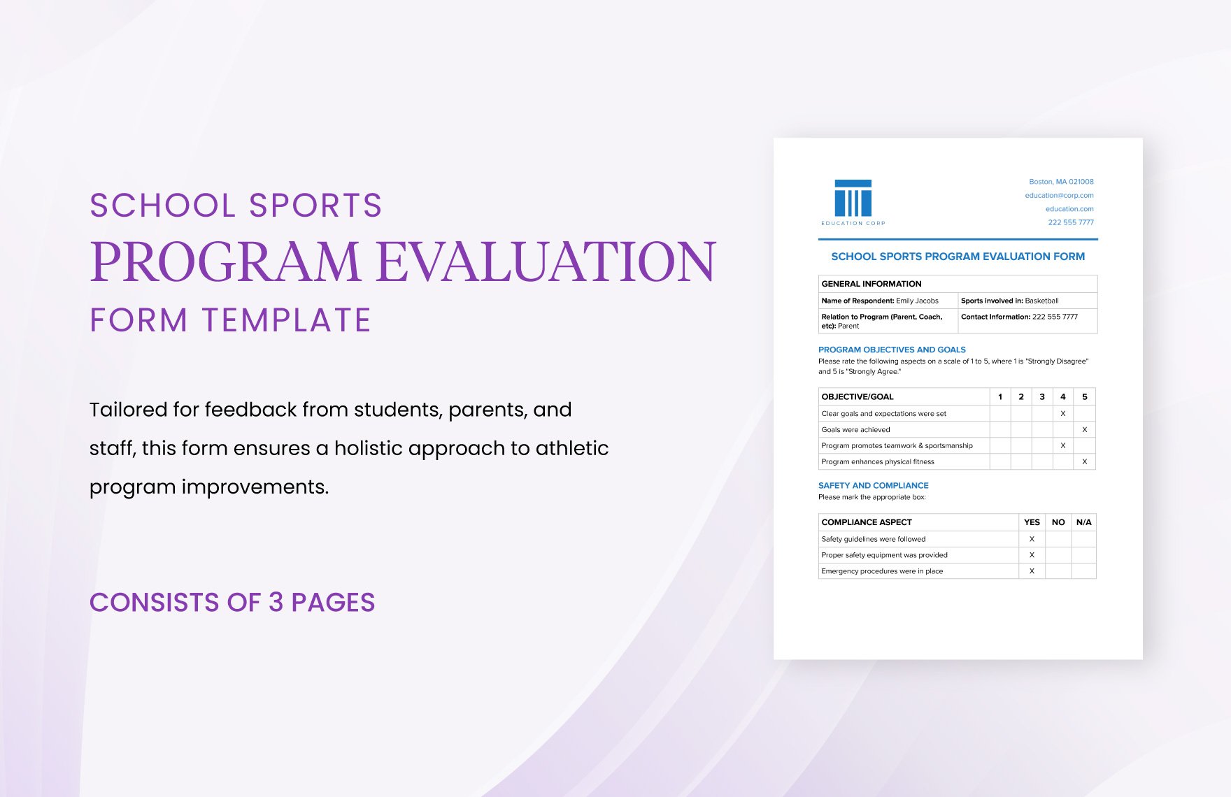 School Sports Program Evaluation Form Template
